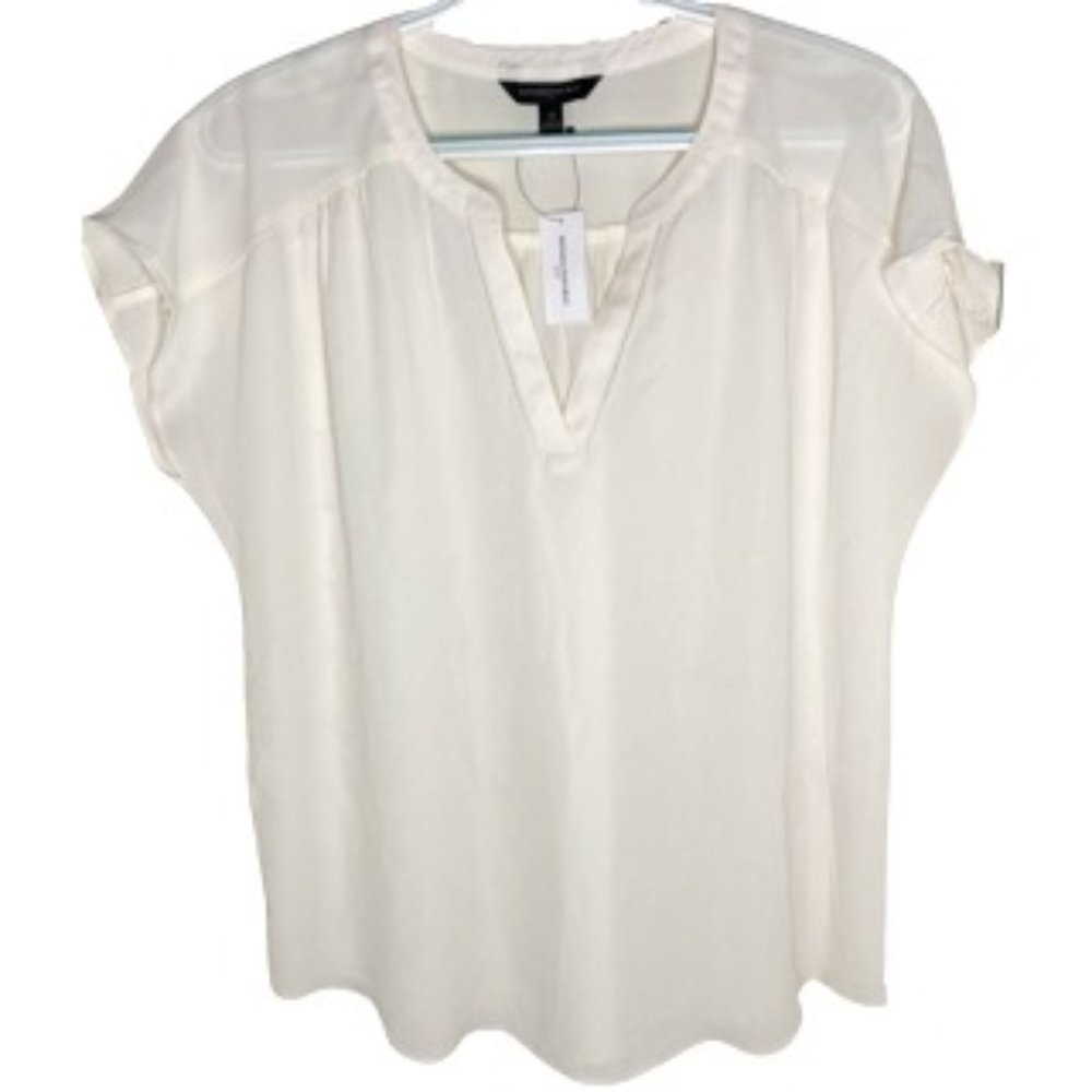 Banana Republic - Lightweight Cap Sleeve Sheer Blouse (White)